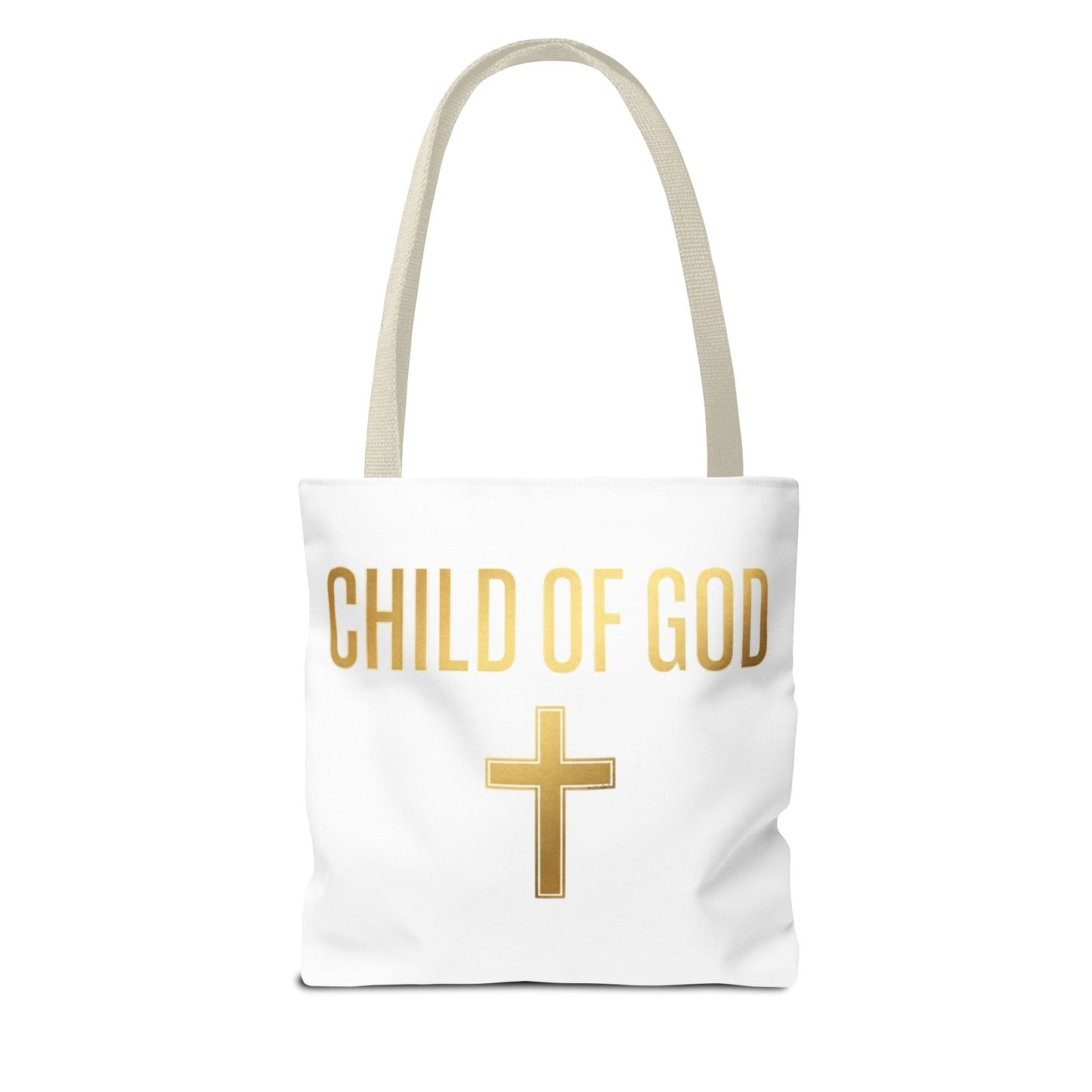 Child of God Tote Bag — Gold Cross Religious Canvas Tote