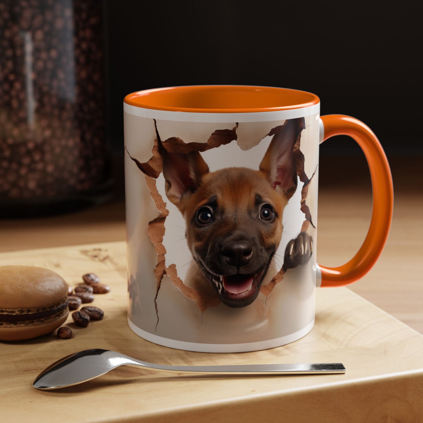Accent Coffee Mug - Playful Puppy Peeking Through Tear Design (11/15oz)