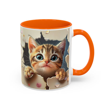 Cute Peekaboo Kitten Accent Coffee Mug — Cat Lover Gift (11/15oz)
