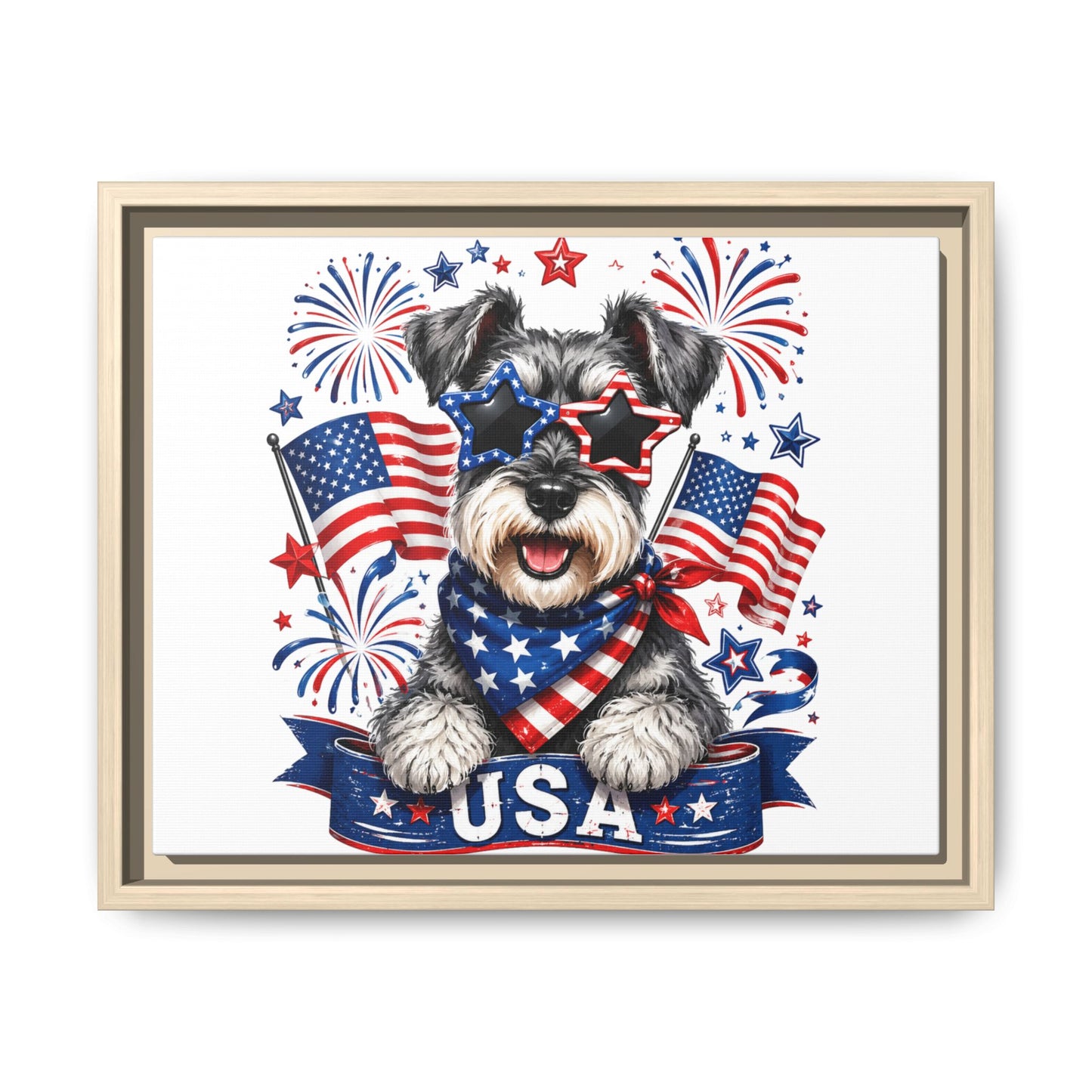 USA Patriotic Schnauzer Canvas Print — 4th of July Wall Art