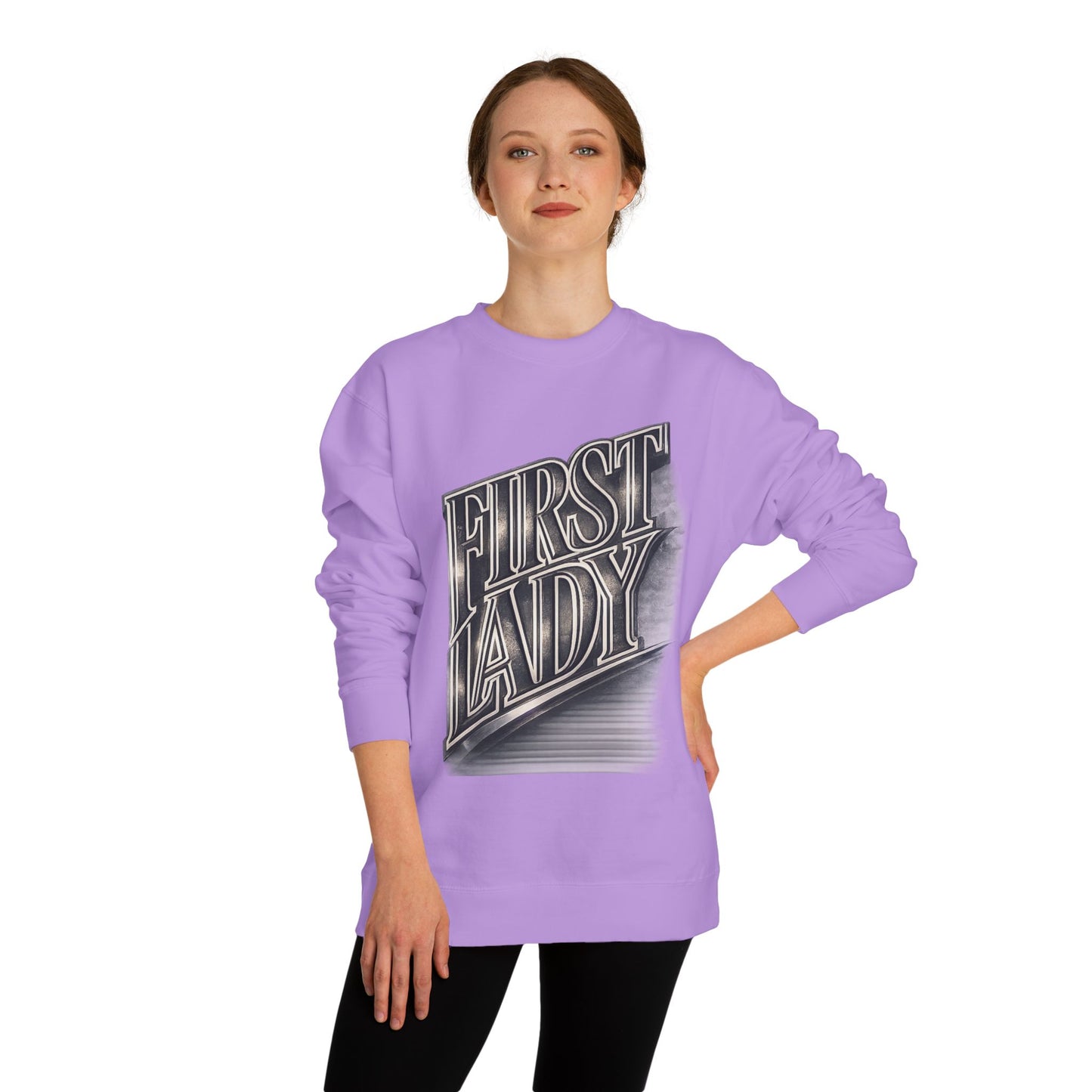 First Lady Graphic Sweatshirt — Retro Metallic Typography Crewneck