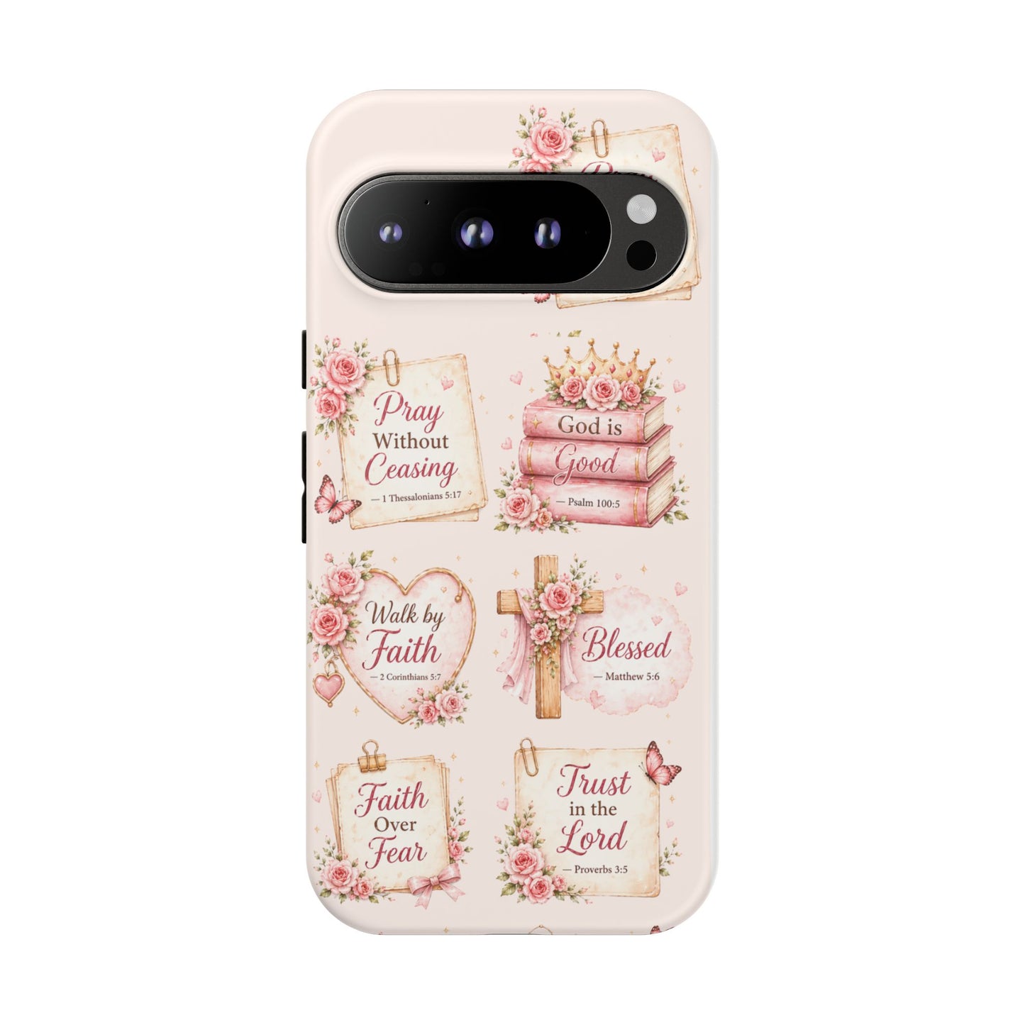 Christian Floral Phone Case — "Pray Without Ceasing" Faith Cross Design