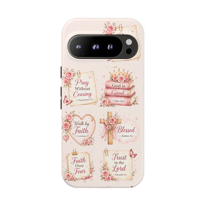 Christian Floral Phone Case — "Pray Without Ceasing" Faith Cross Design