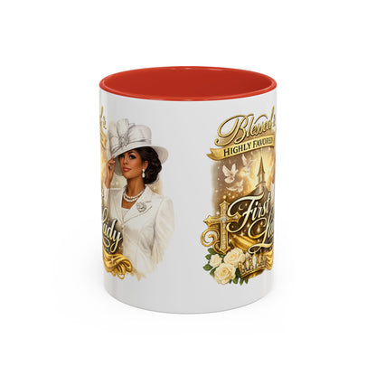 First Lady Inspirational Coffee Mug — "Blessed & Highly Favored" Accent Ceramic Mug