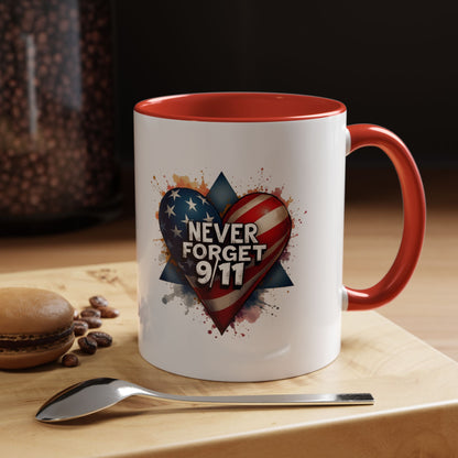 Never Forget 9/11 Heart Accent Coffee Mug – Patriotic Memorial 11/15oz