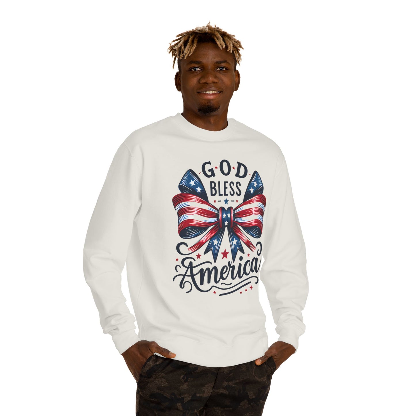 God Bless America Sweatshirt — Patriotic American Flag Bow Crewneck