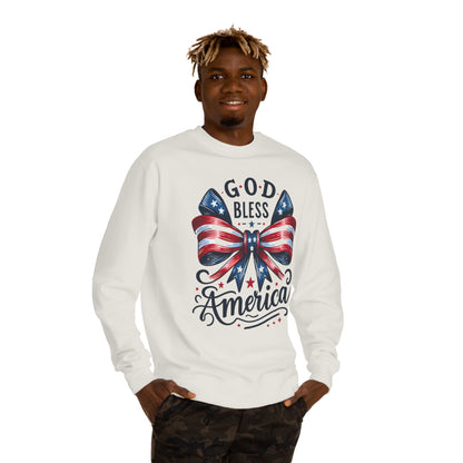 God Bless America Sweatshirt — Patriotic American Flag Bow Crewneck