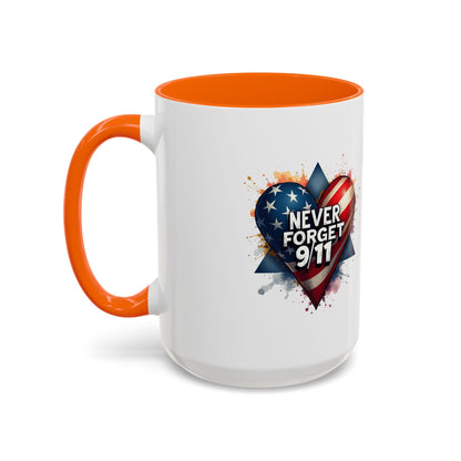 Never Forget 9/11 Heart Accent Coffee Mug – Patriotic Memorial 11/15oz