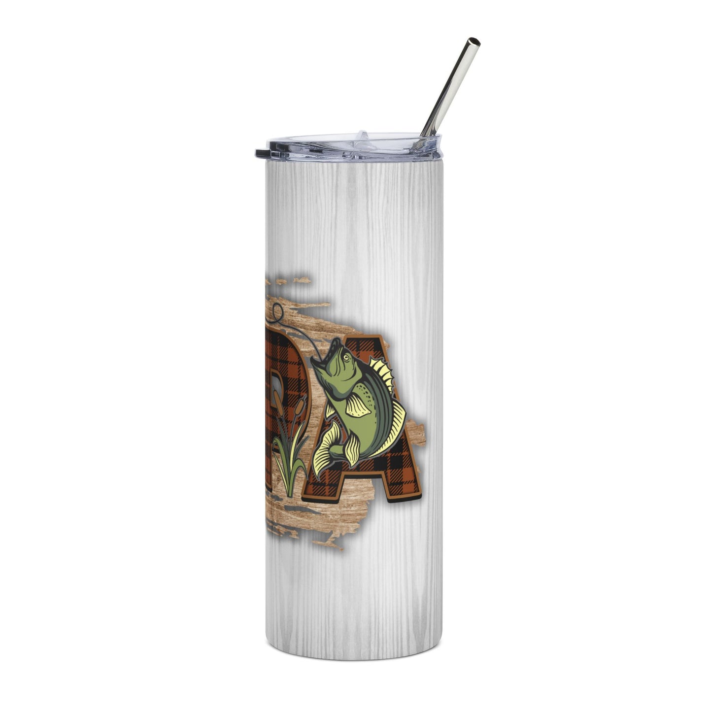 Fishing Dad 20oz Stainless Steel Tumbler – Plaid ‘Dad’ Outdoor Camper Design