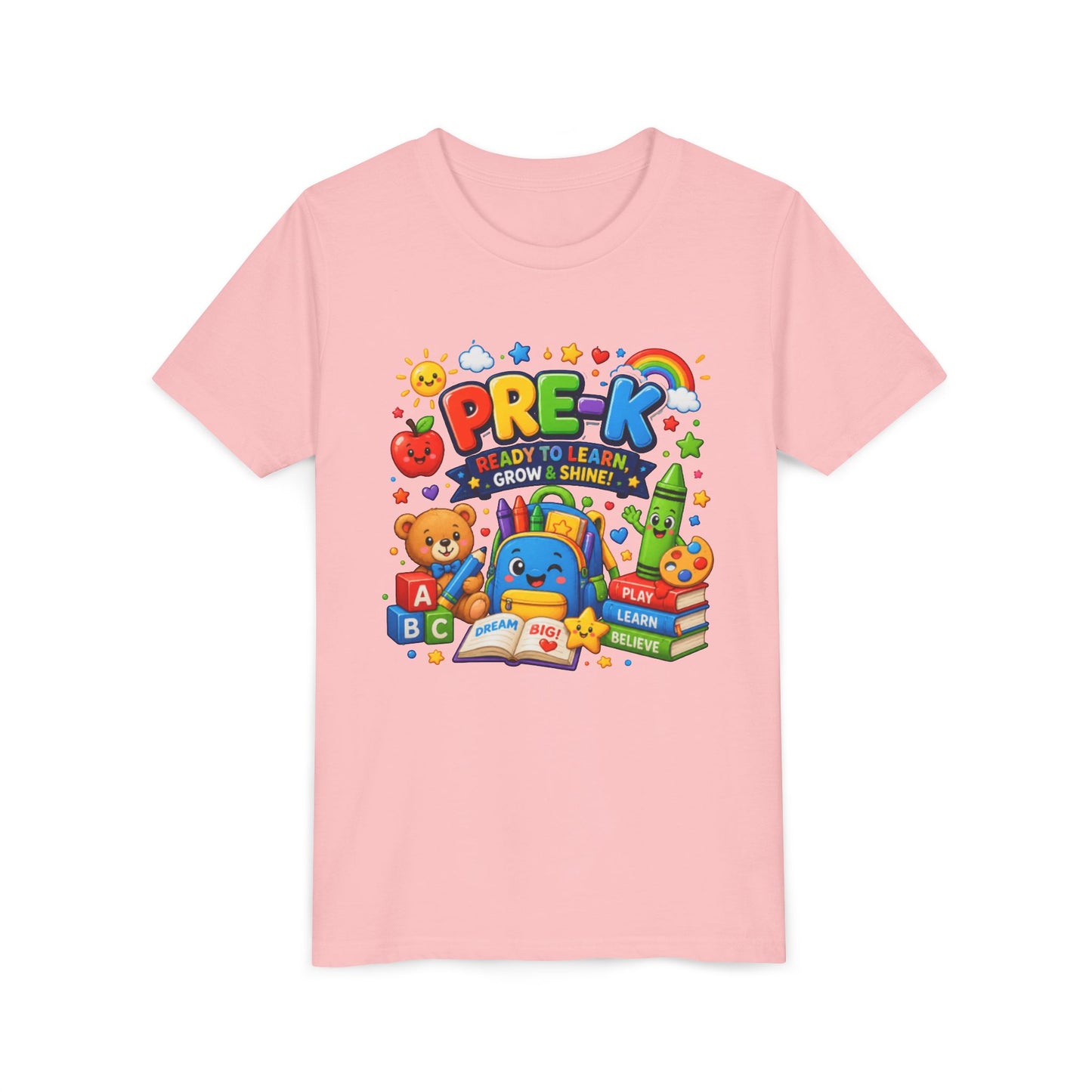 Pre-K Ready To Learn Kids T-Shirt — Colorful Preschool Back-to-School Tee