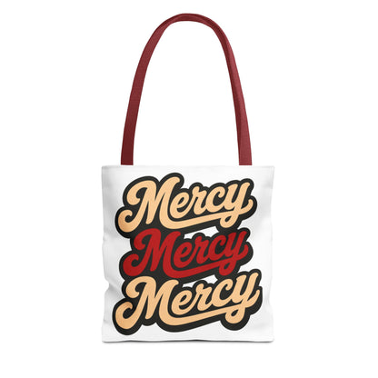Mercy Mercy Mercy Retro Script Tote Bag — Vintage Typography Canvas Tote