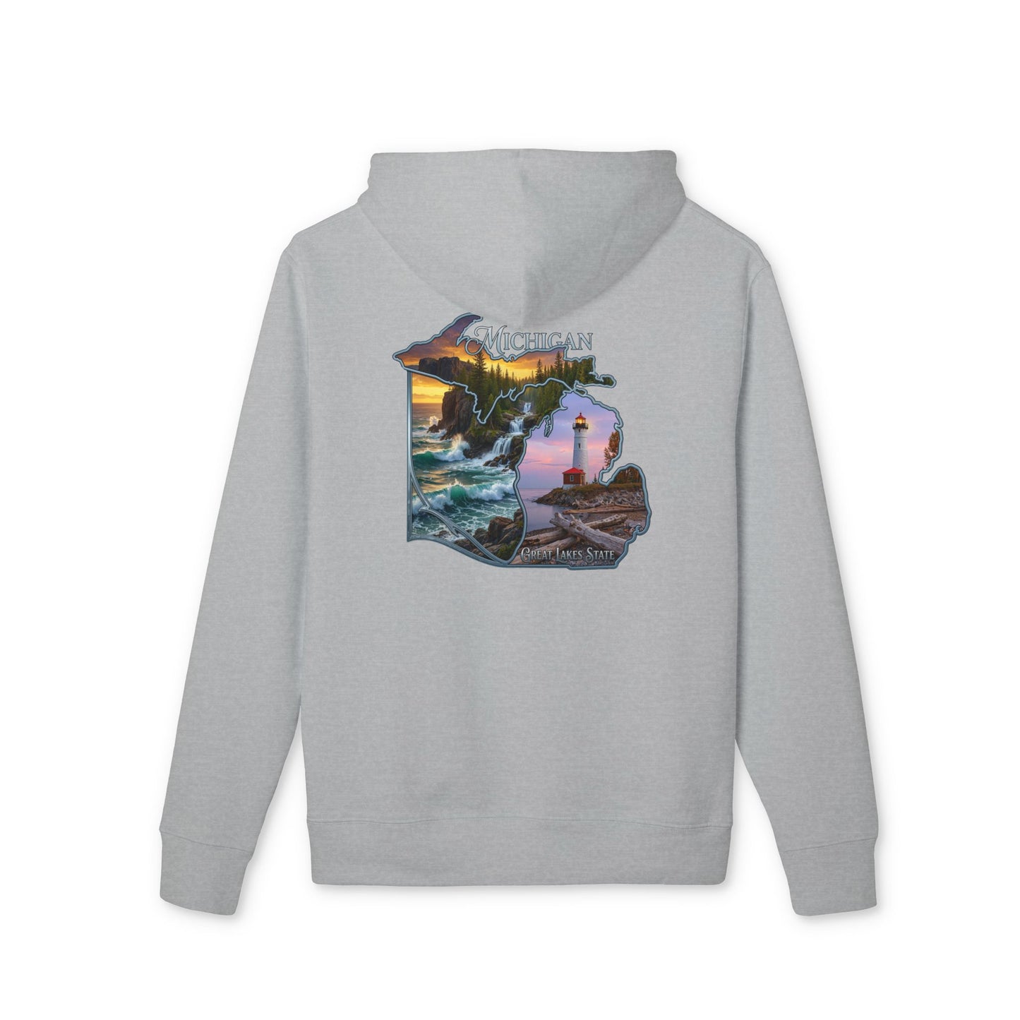 Michigan Lakeshore Hoodie — Scenic Lighthouse Sunset State Silhouette