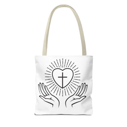 Christian Prayer Tote Bag — Heart & Cross Design