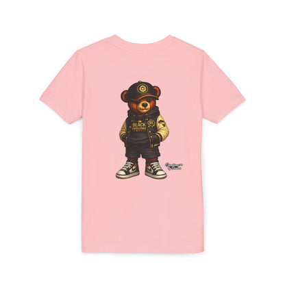 Youth Tee — Streetwear Teddy Bear Graphic (Black Varsity)