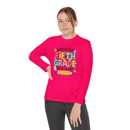 Youth Long Sleeve Tee - "Watch Out Fifth Grade Here I Come" Back-to-School Shirt