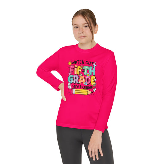 Youth Long Sleeve Tee - "Watch Out Fifth Grade Here I Come" Back-to-School Shirt