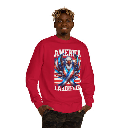 America Land of the Free Sweatshirt — Patriotic Eagle Ribbon Crewneck