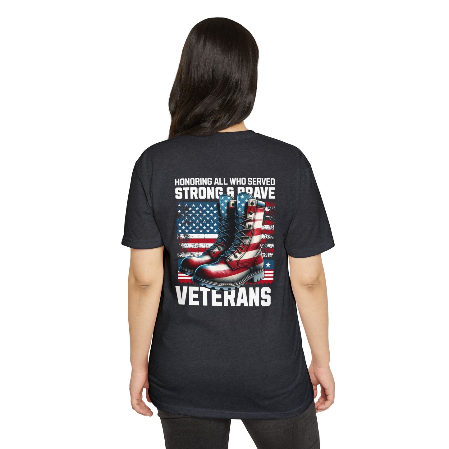 Veterans Tribute T-Shirt — "Honoring All Who Served" American Flag Boots