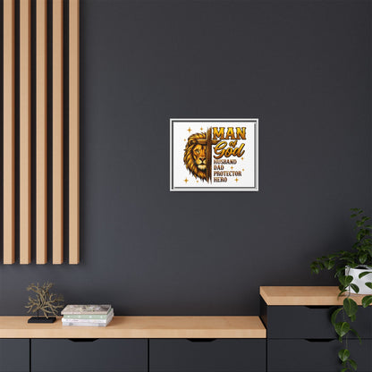Man of God Framed Canvas Art — 'Man of God: Husband, Dad, Protector, Hero' Religious Wall Decor