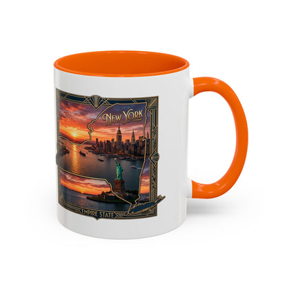 New York Skyline Accent Coffee Mug — Empire State Sunset Scene (11/15oz)