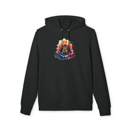 9/11 Never Forget Hoodie — Memorial Tribute Pullover with Twin Towers and Flag