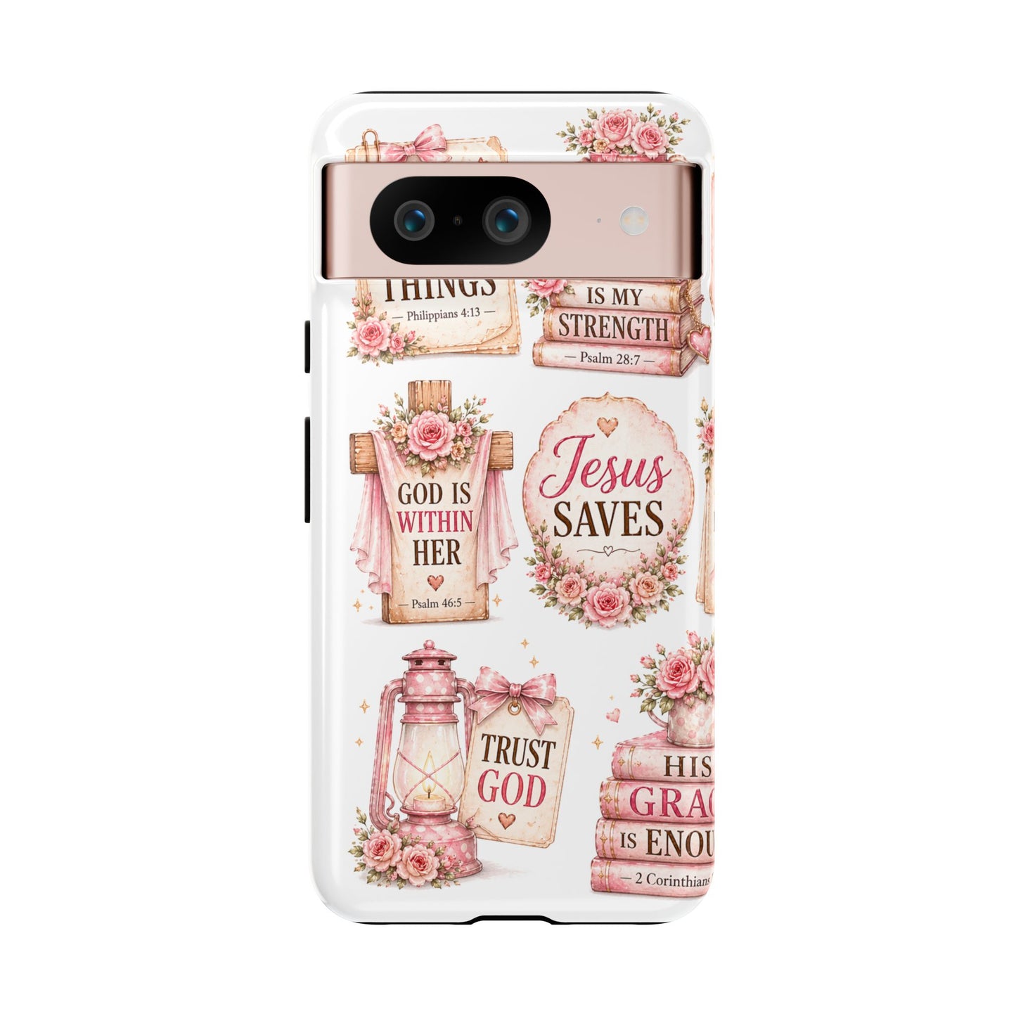 Christian Phone Case — Jesus Saves Floral Tough Case with 'God Is Within Her' & 'Trust God' Design