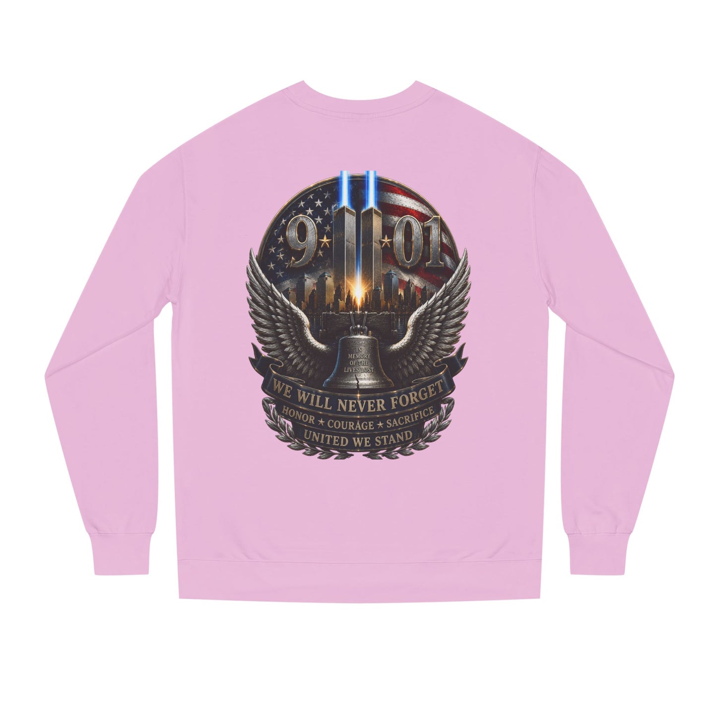 9/11 Memorial Sweatshirt — We Will Never Forget Tribute Crewneck