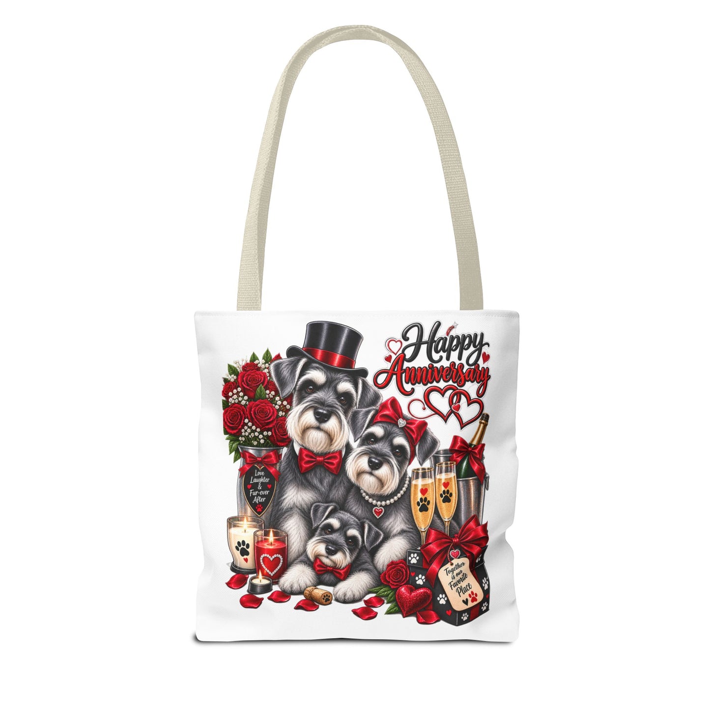 Anniversary Schnauzer Tote Bag — "Happy Anniversary" Romantic Floral Gift