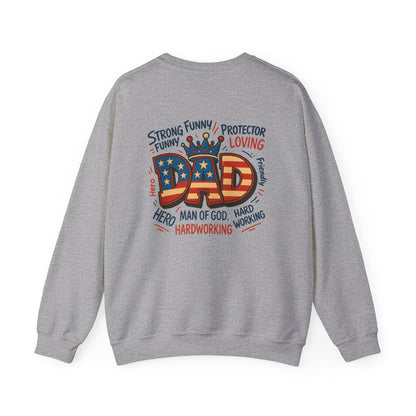 Dad Graphic Sweatshirt - Patriotic "DAD" Crown Design, Funny Loving Hardworking Father Gift