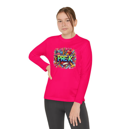 PRE-K Youth Long Sleeve Tee — Colorful School Supplies Design