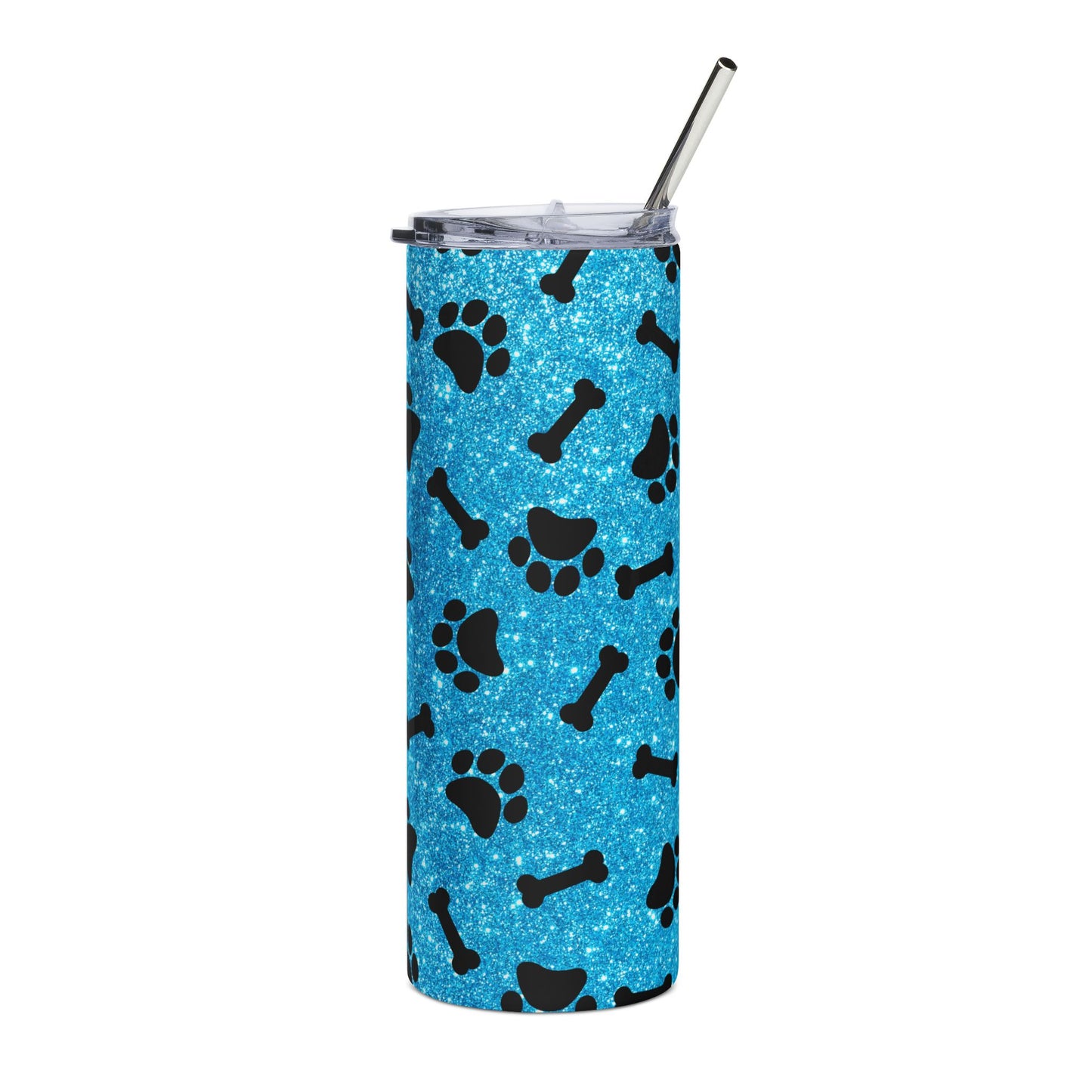 Pet Paw Print 20oz Stainless Tumbler — Blue Dog Bone & Paw Pattern