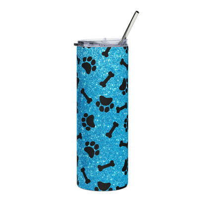 Pet Paw Print 20oz Stainless Tumbler — Blue Dog Bone & Paw Pattern