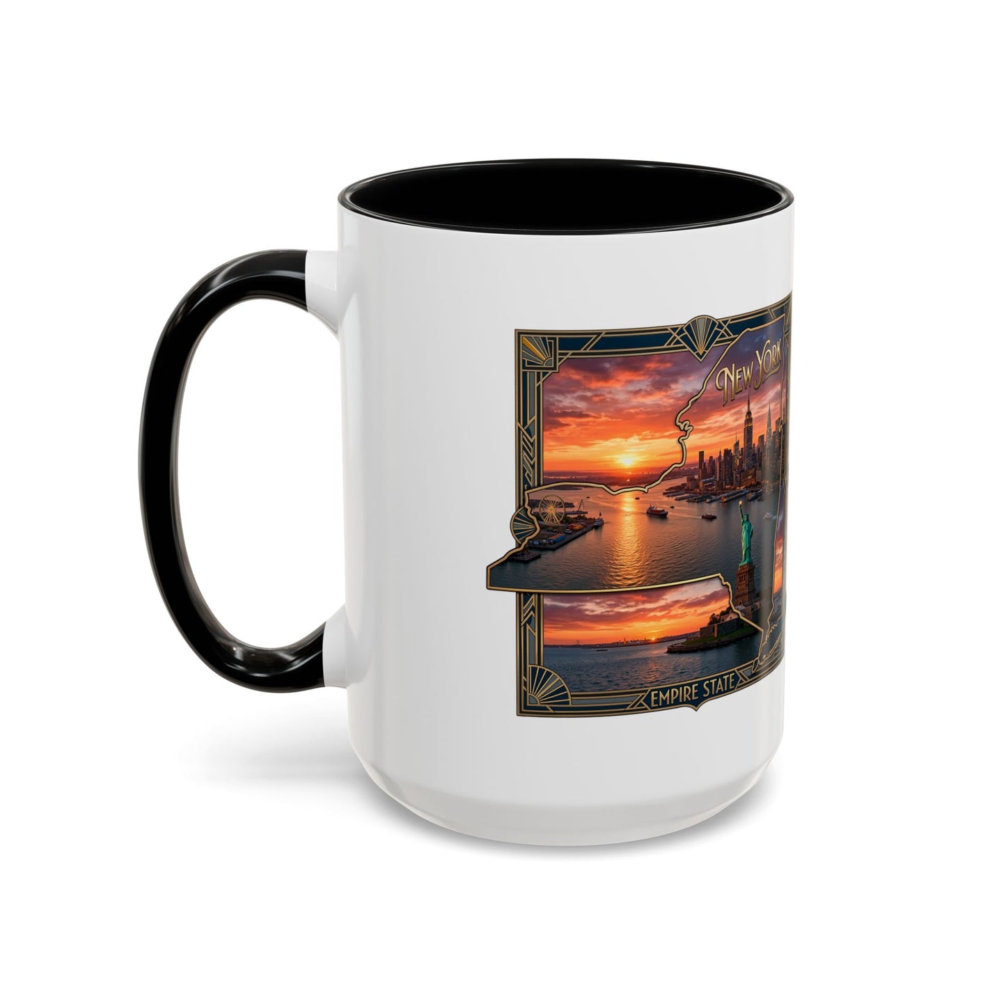 New York Skyline Accent Coffee Mug — Empire State Sunset Scene (11/15oz)