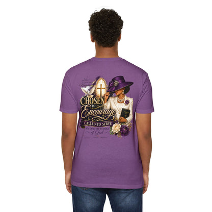 Chosen to Encourage Christian T-Shirt — 'Called to Serve' Purple Church Hat Design