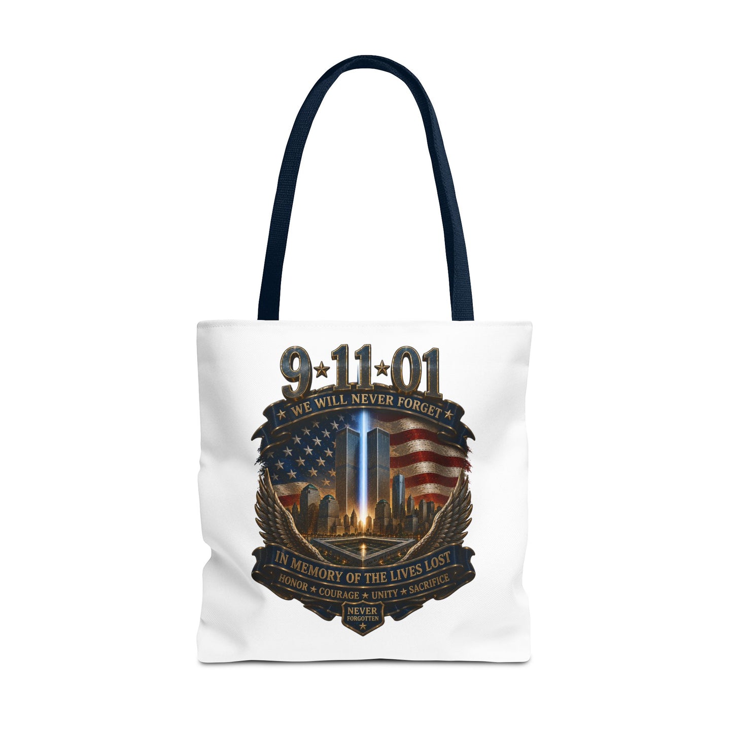 9·11 Memorial Tote Bag — We Will Never Forget Tribute Tote