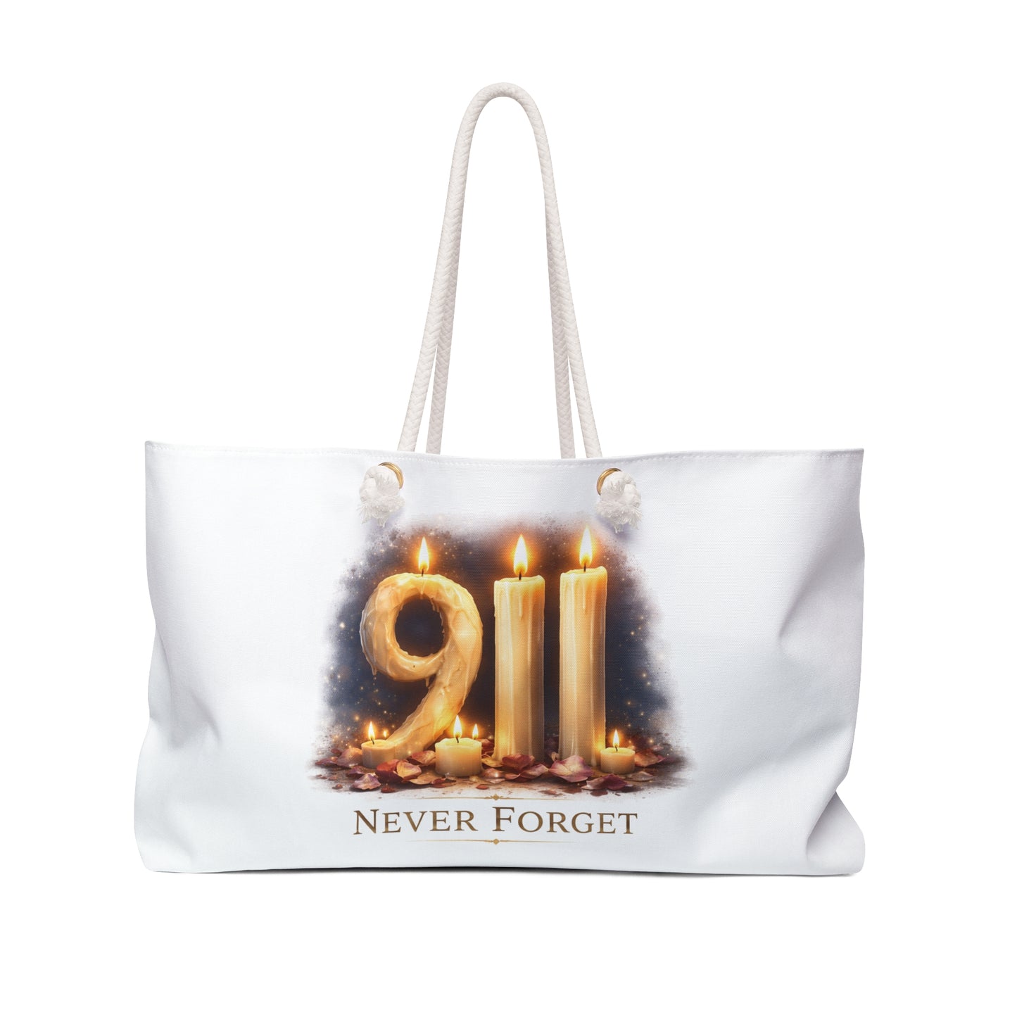 9/11 Never Forget Weekender Bag — Memorial Candle Tribute Travel Tote