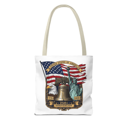 Patriotic 250th Anniversary Tote Bag — USA Flag, Liberty Bell & Eagle Design
