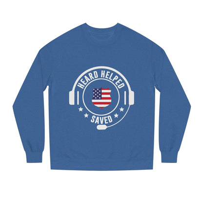 Headset Support Crewneck – "Heard Helped Saved" American Flag Design