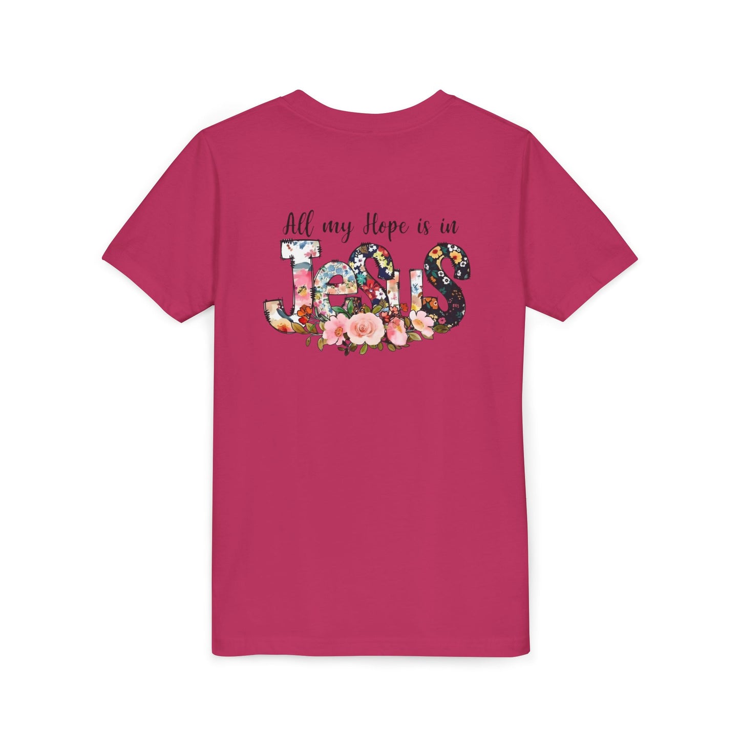 Youth Tee — "All My Hope Is in Jesus" Floral Christian Shirt