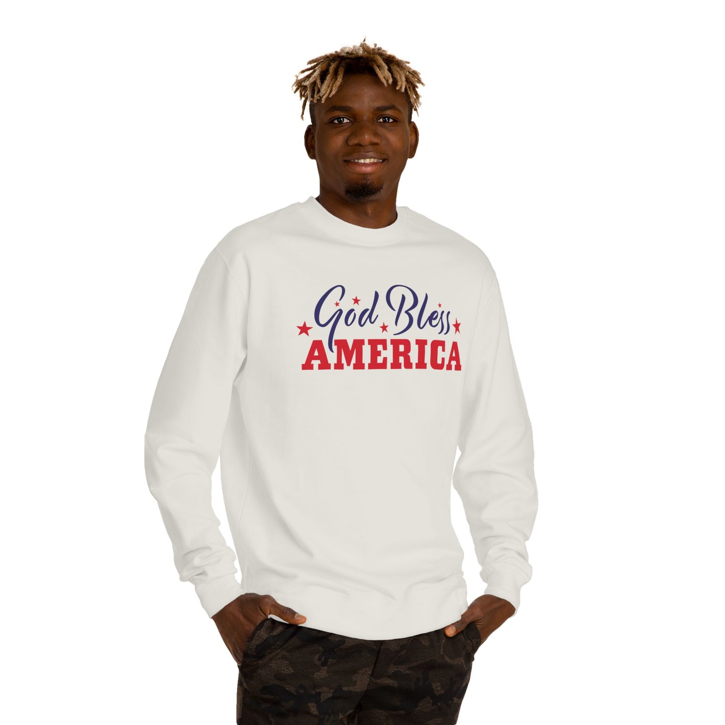 God Bless America Crewneck Sweatshirt – Patriotic USA Flag Tee for 4th of July