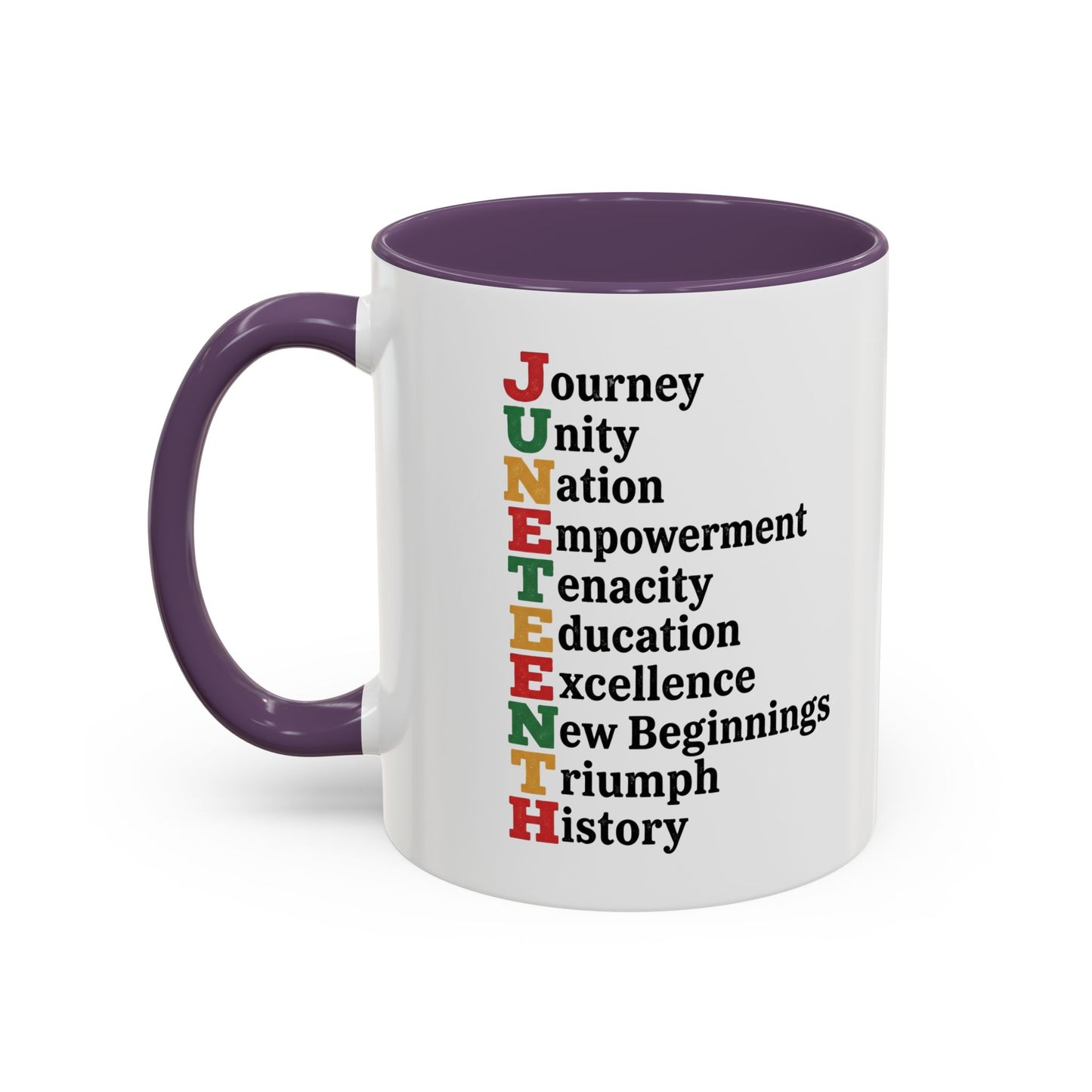Juneteenth Acronym Accent Coffee Mug – Journey Unity Nation Empowerment (11/15oz)