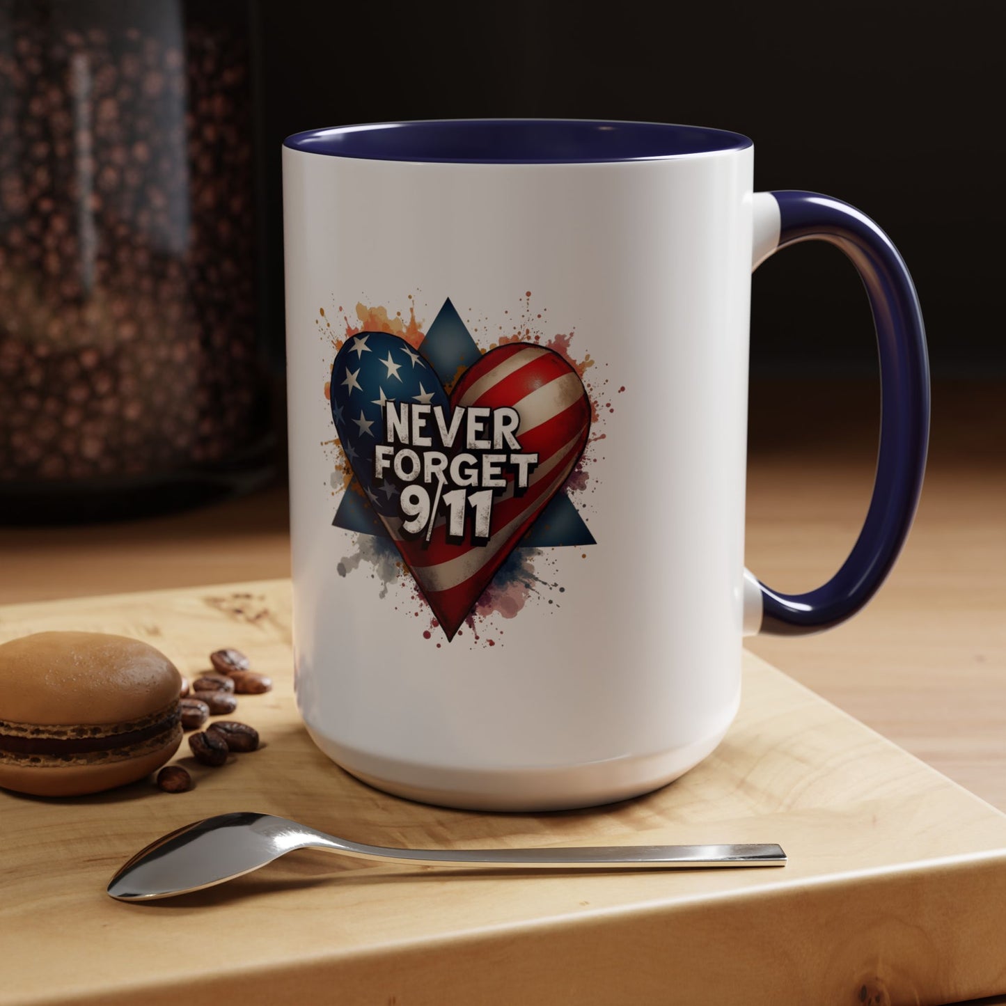 Never Forget 9/11 Heart Accent Coffee Mug – Patriotic Memorial 11/15oz