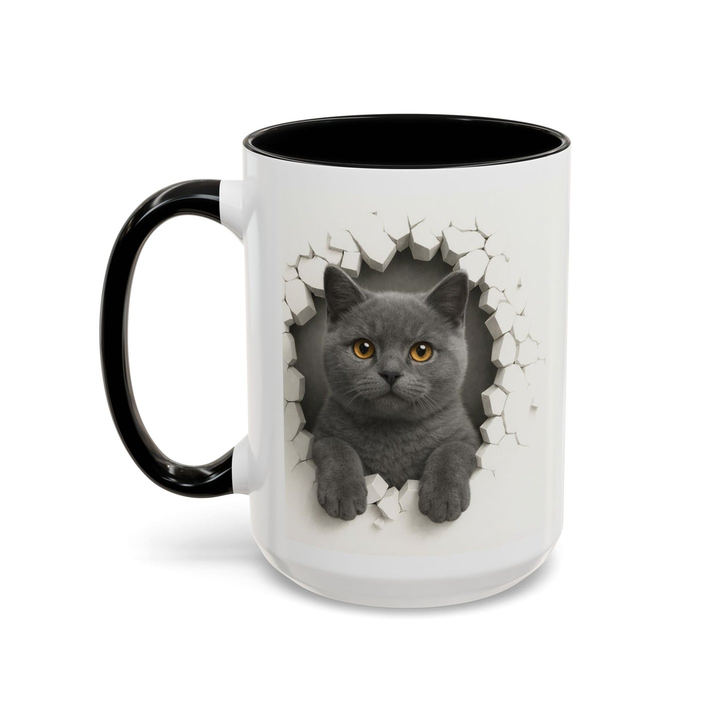 Peekaboo Grey Cat Accent Coffee Mug – Cute 11/15oz Cat Lover Gift