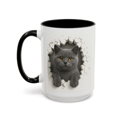 Peekaboo Grey Cat Accent Coffee Mug – Cute 11/15oz Cat Lover Gift
