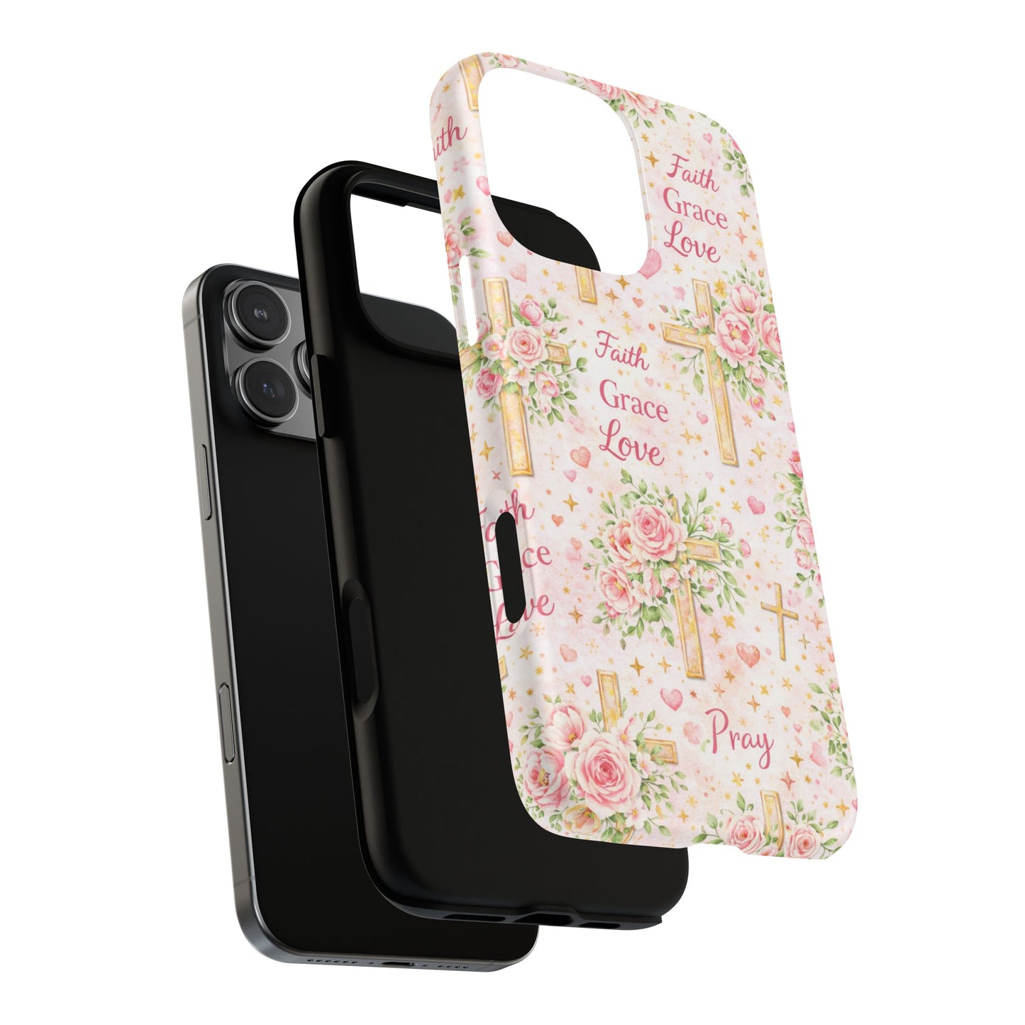 Faith Grace Love Tough Magnetic Phone Case — Floral Cross Protective Cover