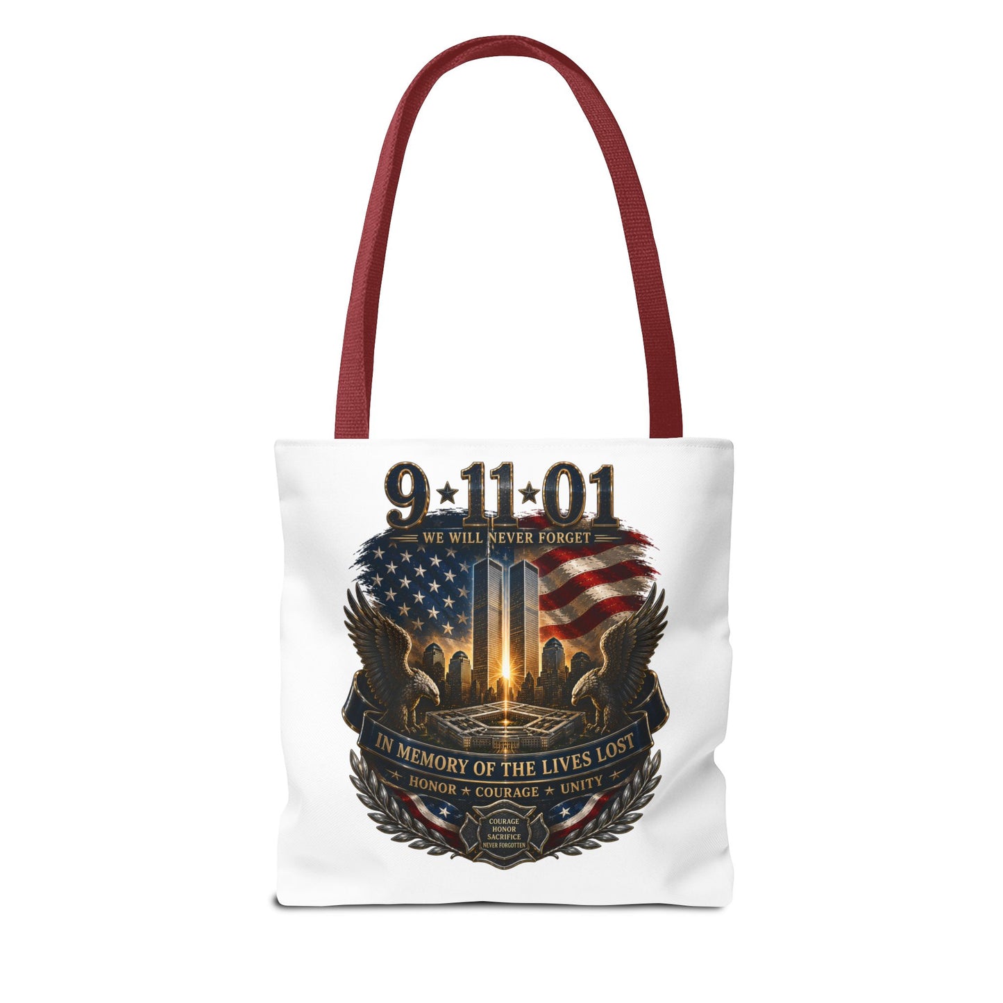 9/11 Memorial Tote Bag — We Will Never Forget Tribute Tote