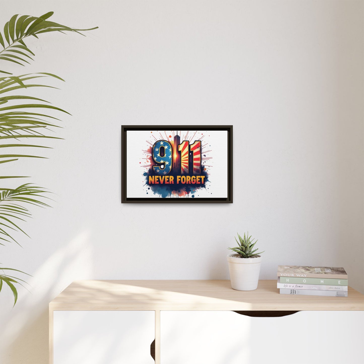 Framed Canvas Wall Art — “9·11 Never Forget” Memorial Print