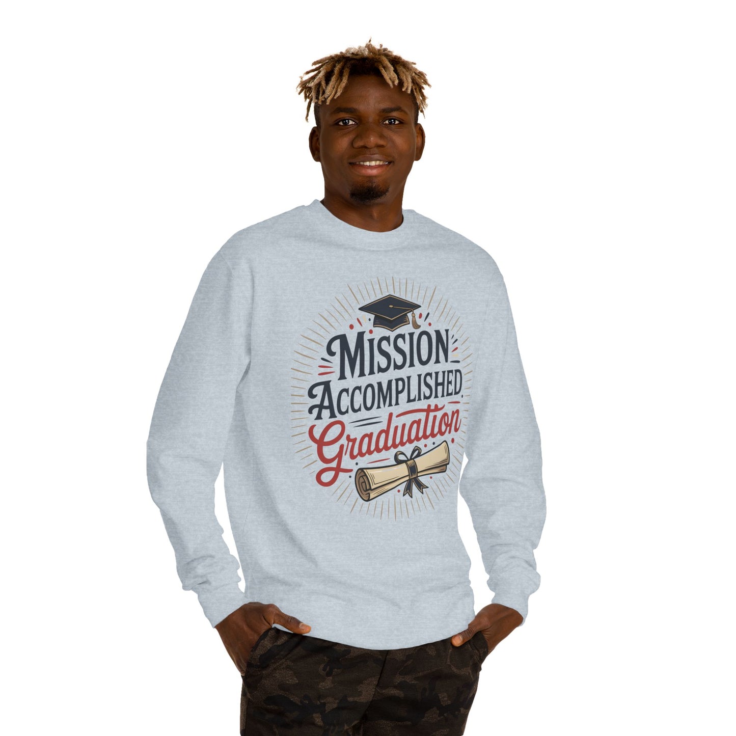 Graduation Sweatshirt "Mission Accomplished" - Grad Cap & Diploma Pullover