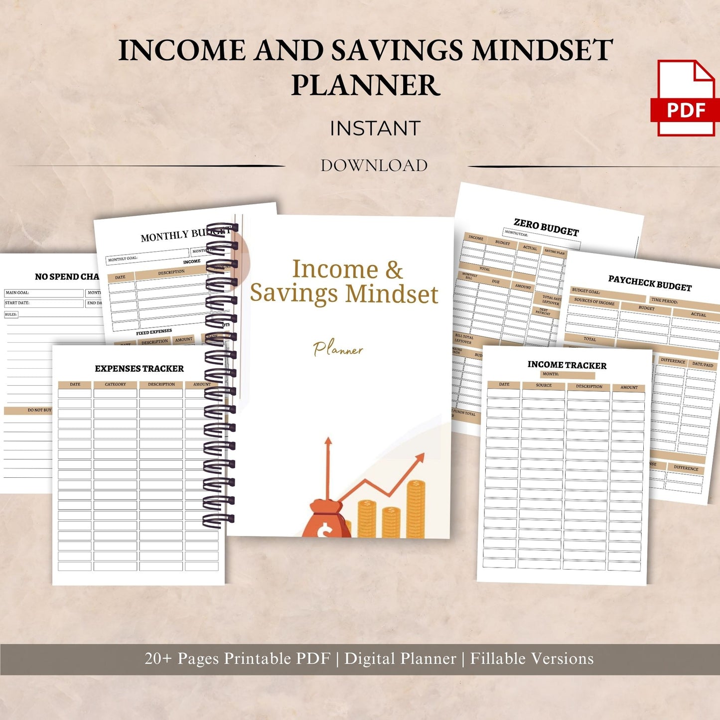 Income & Savings Mindset Planner Printable | Money Growth, Budget & Wealth Building Workbook