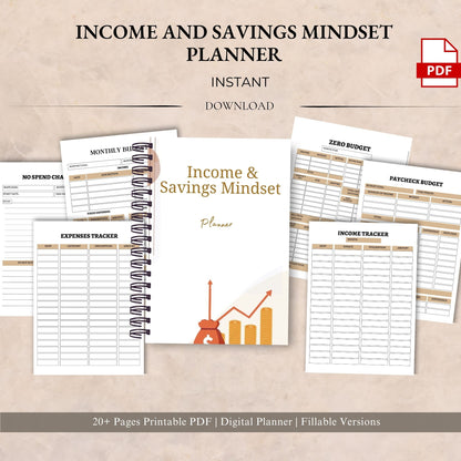 Income & Savings Mindset Planner Printable | Money Growth, Budget & Wealth Building Workbook